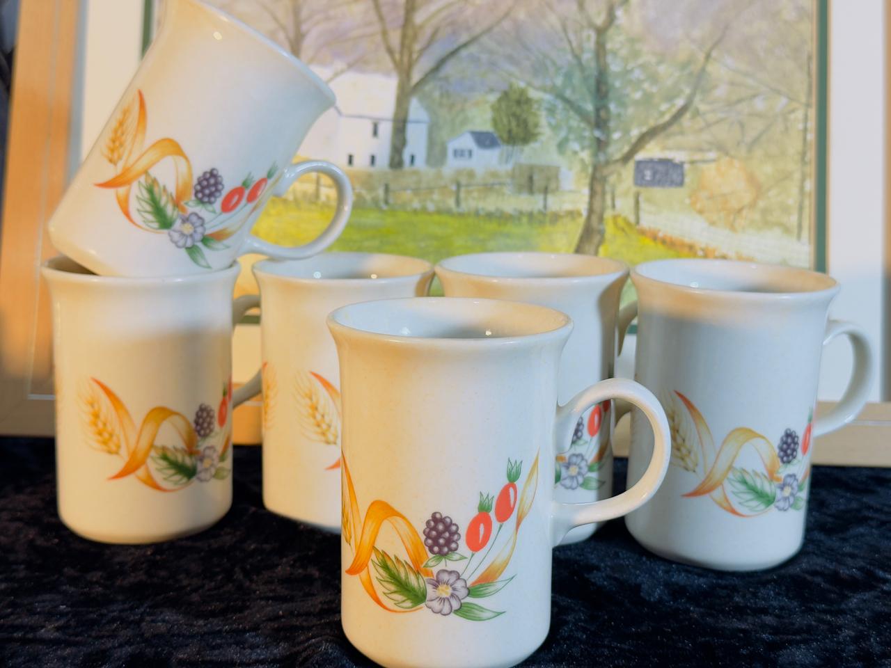 Vintage Floral Ceramic Mugs Set - 6 Pieces