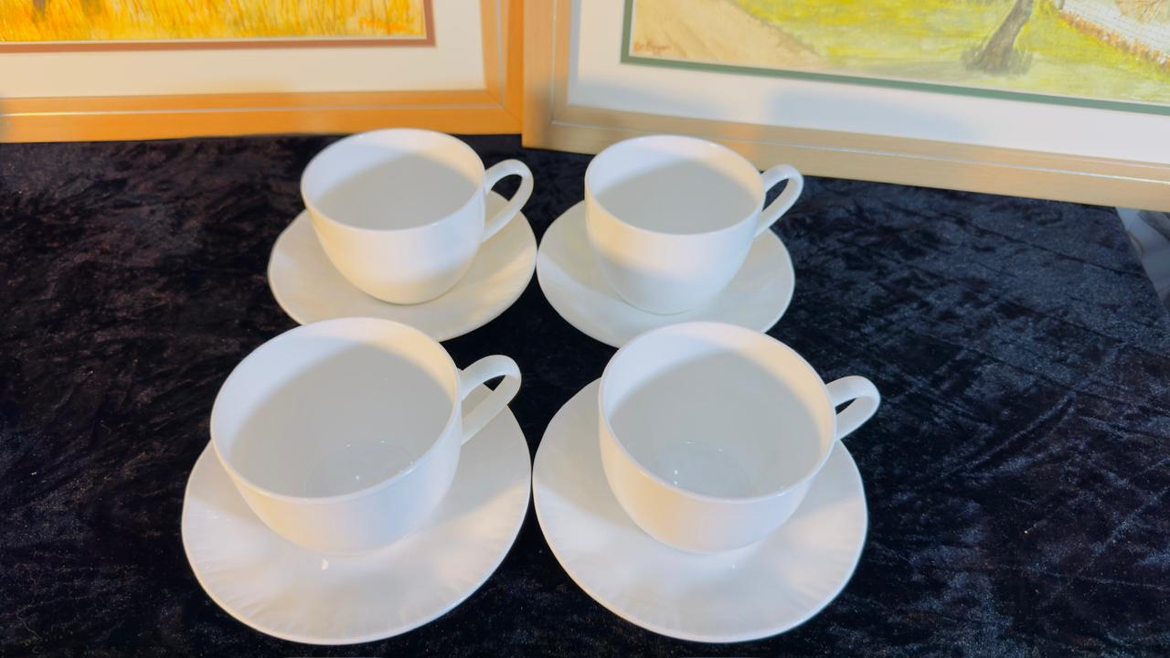 Premium White Porcelain Tea Cup and Saucer Set - 4 Pieces