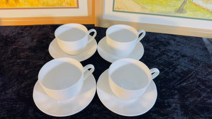 Premium White Porcelain Tea Cup and Saucer Set - 4 Pieces
