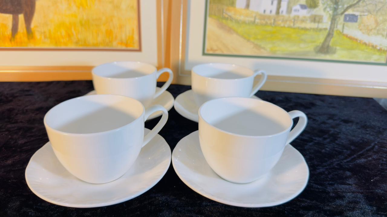 Premium White Porcelain Tea Cup and Saucer Set - 4 Pieces