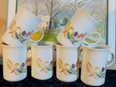 Vintage Floral Ceramic Mugs Set - 6 Pieces