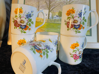 Jason Brand  Colorful Floral Bouquet Ceramic Mugs Set - 6 Pieces