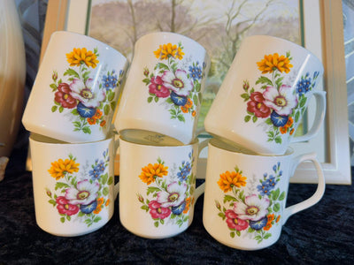 Jason Brand  Colorful Floral Bouquet Ceramic Mugs Set - 6 Pieces