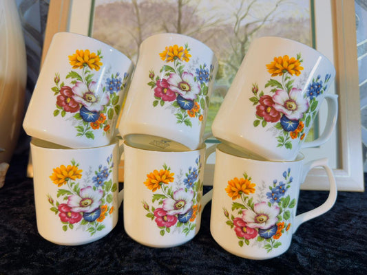 Jason Brand  Colorful Floral Bouquet Ceramic Mugs Set - 6 Pieces