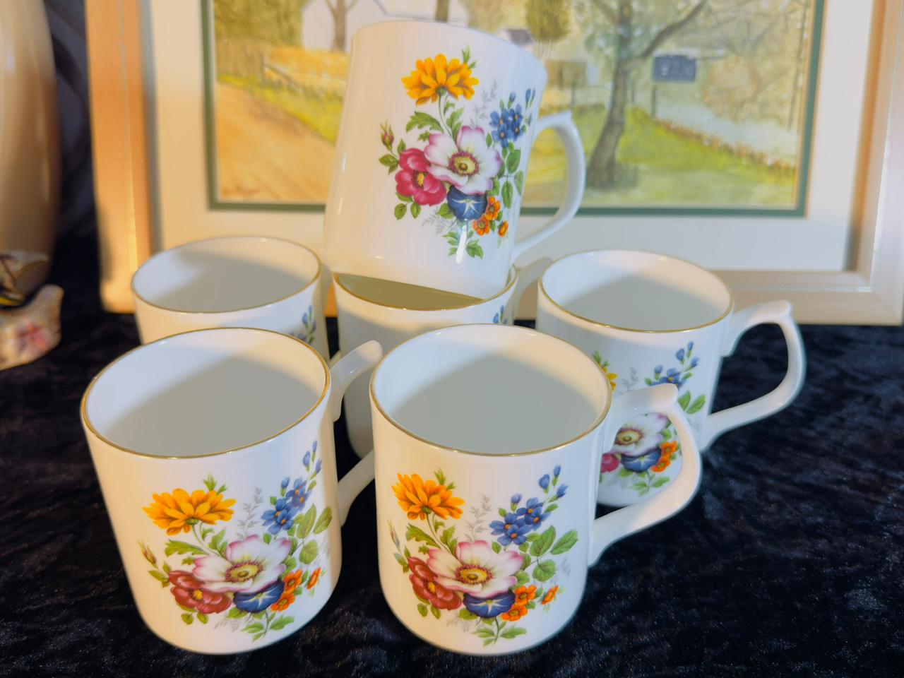 Jason Brand  Colorful Floral Bouquet Ceramic Mugs Set - 6 Pieces