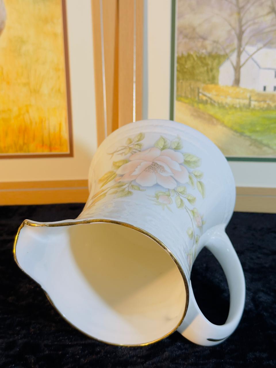 Vintage Fine Bone China Milk Jug - Elegant Floral Design with Gold Trim | Creamer Pitcher