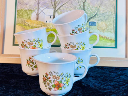 Vintage Teacup Set - 6 Pieces with Hand-Painted Wildflower Design | Fine Porcelain