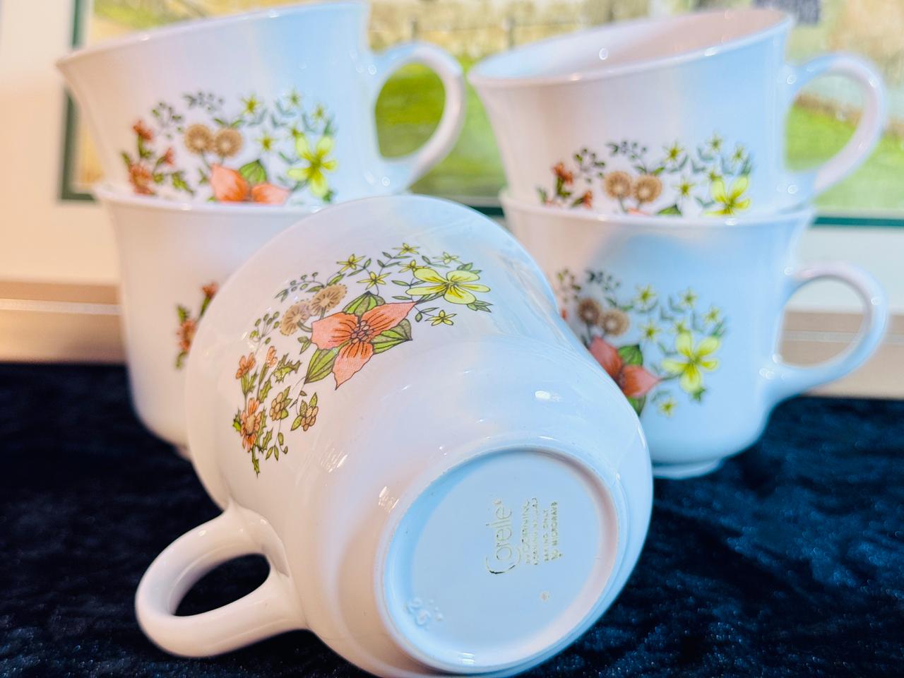 Vintage Teacup Set - 6 Pieces with Hand-Painted Wildflower Design | Fine Porcelain