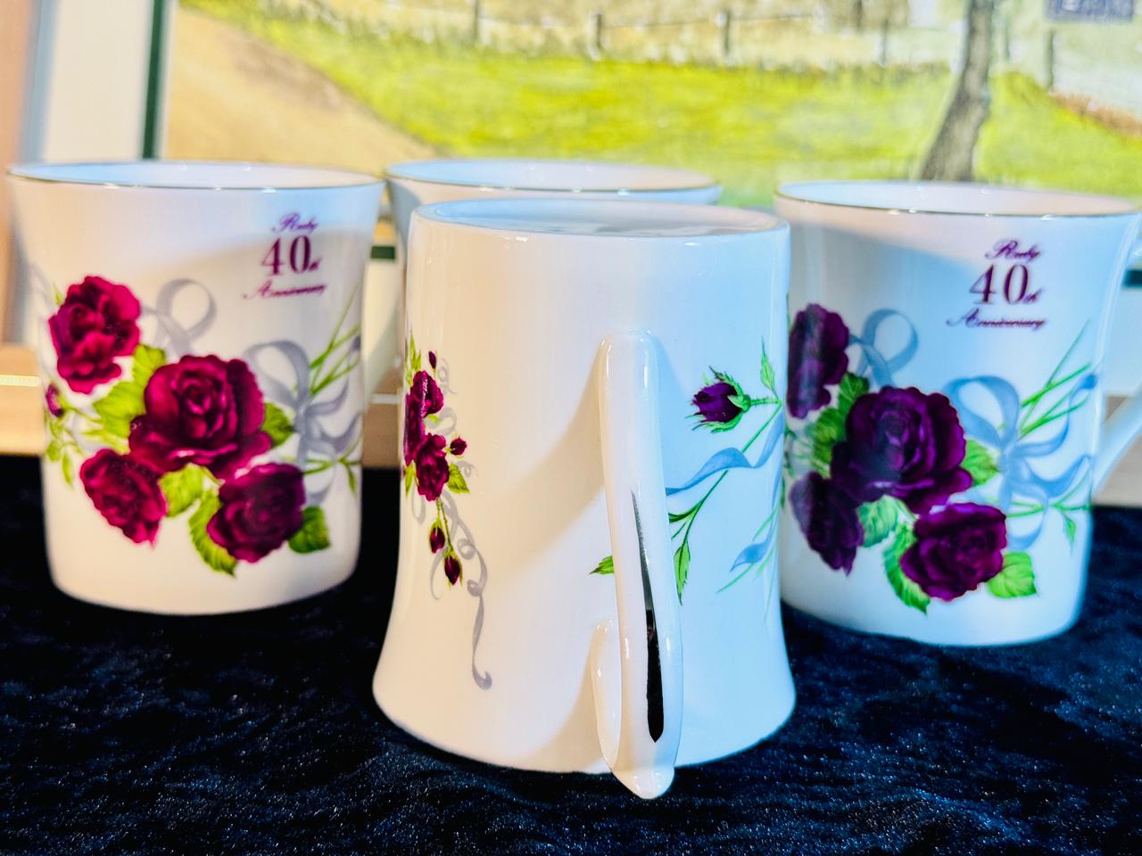 Royal Crown Duchy England - Ruby 40th Anniversary Commemorative Mug Set (4 Pieces)