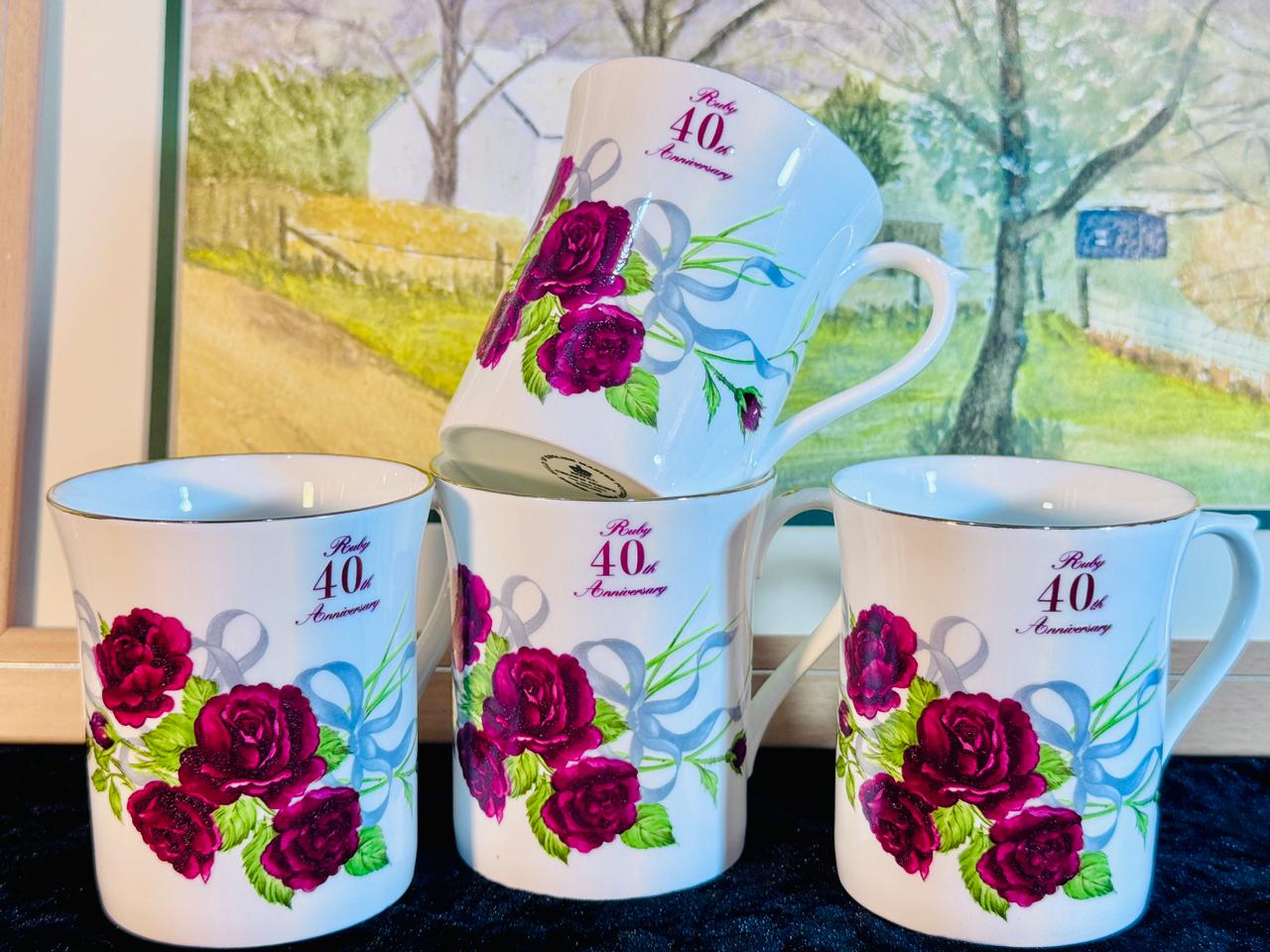 Royal Crown Duchy England - Ruby 40th Anniversary Commemorative Mug Set (4 Pieces)