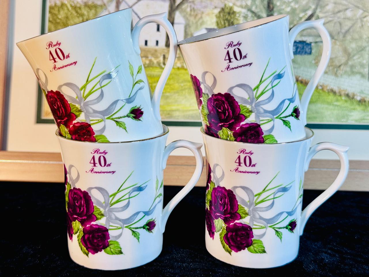 Royal Crown Duchy England - Ruby 40th Anniversary Commemorative Mug Set (4 Pieces)