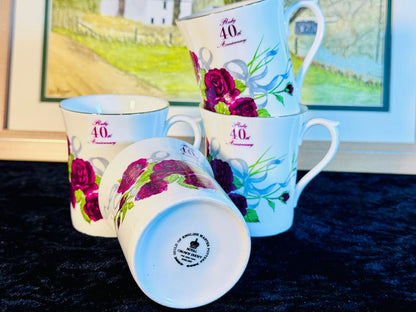 Royal Crown Duchy England - Ruby 40th Anniversary Commemorative Mug Set (4 Pieces)