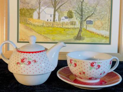 Vintage Floral Tea Set - Teapot with Cup and Saucer