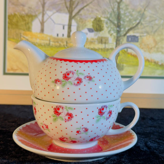 Vintage Floral Tea Set - Teapot with Cup and Saucer