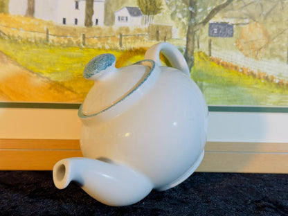 White Porcelain Teapot - Classic Design with Blue Speckled Lid