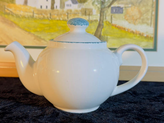 White Porcelain Teapot - Classic Design with Blue Speckled Lid