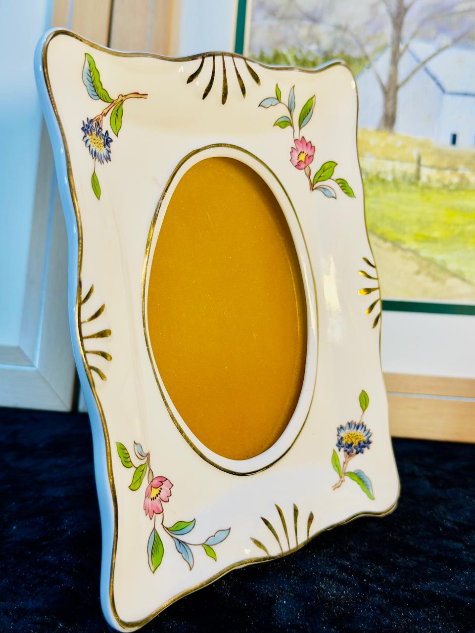 Aynsley England Fine Bone China Photo Frame - Pembroke Floral Pattern with Gold Trim