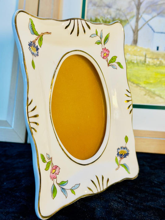 Aynsley England Fine Bone China Photo Frame - Pembroke Floral Pattern with Gold Trim