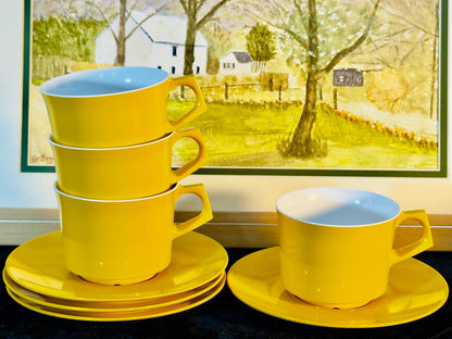Yellow Tea Cup & Saucer Set - 4 Sets
